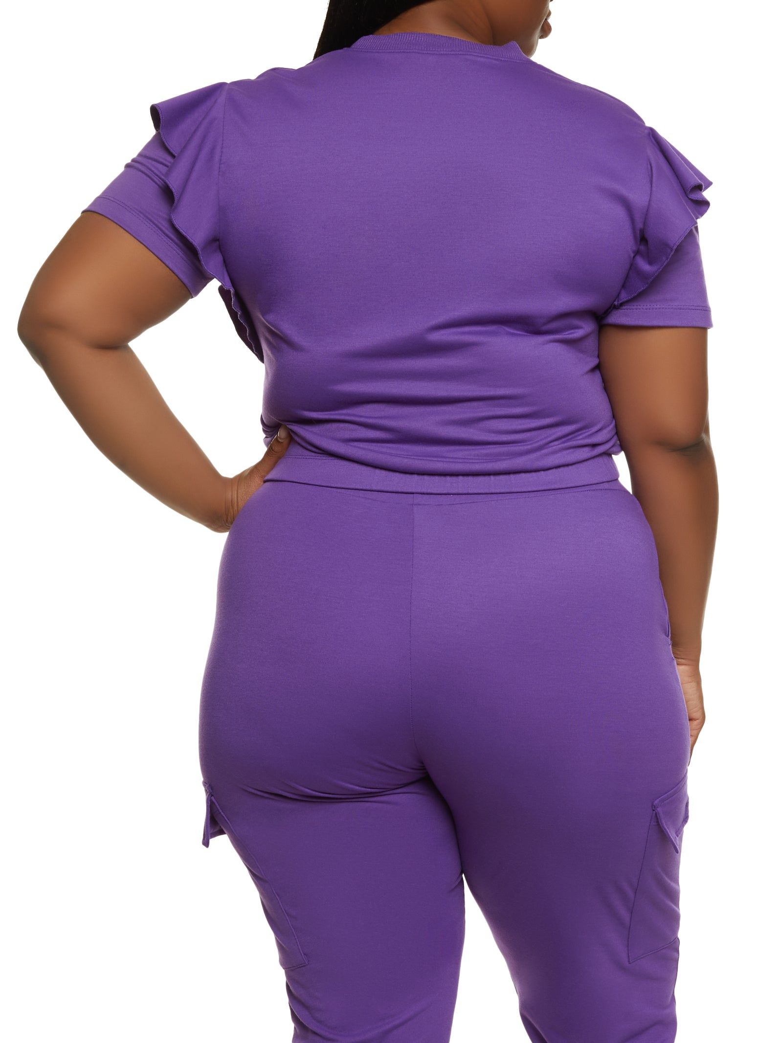 Plus Size Ruffle Sleeve Cropped Graphic Tee sold by Rainbow product image thumbnail 3