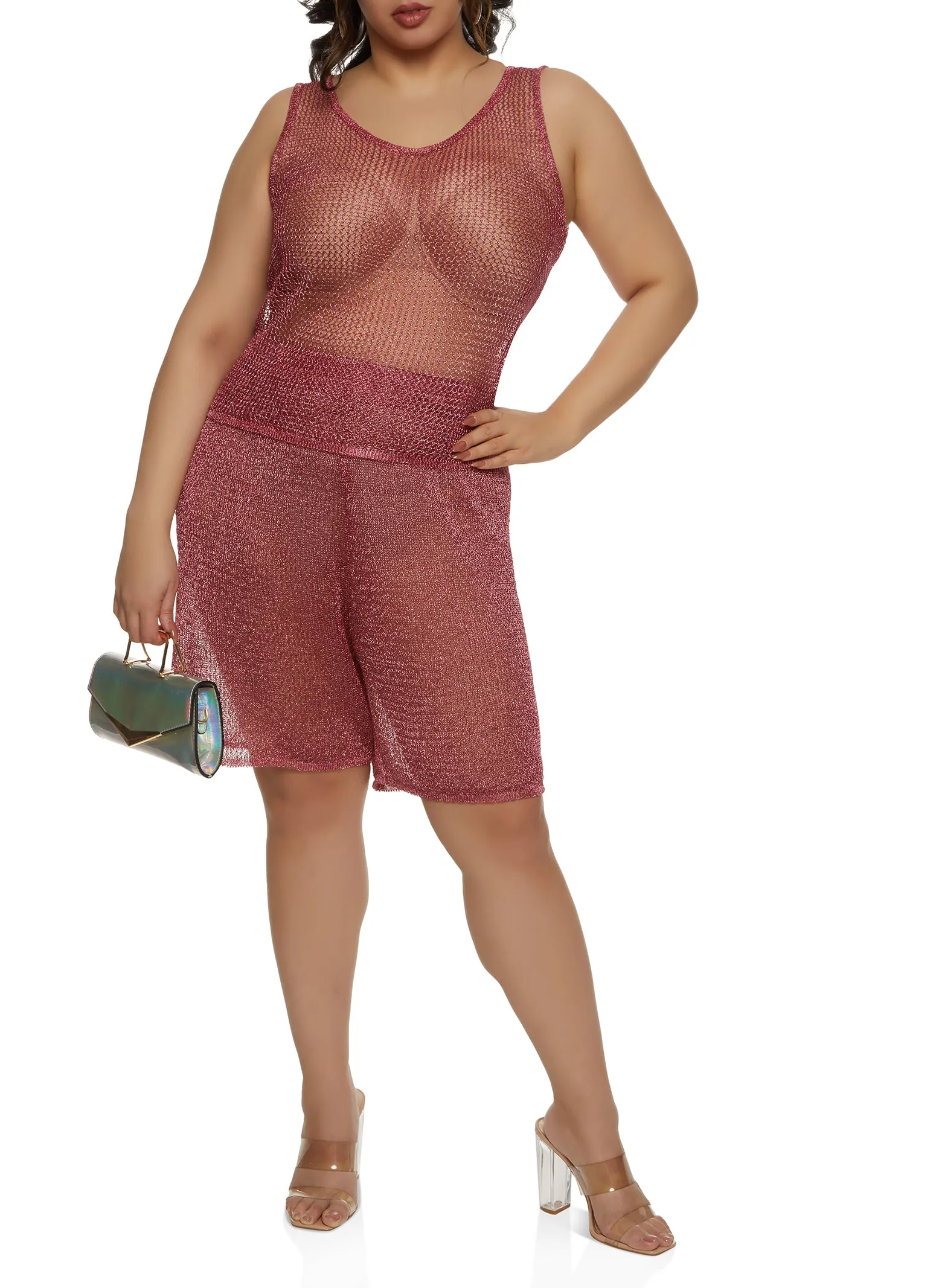 Plus Size Lurex Fishnet Tank Top sold by Rainbow