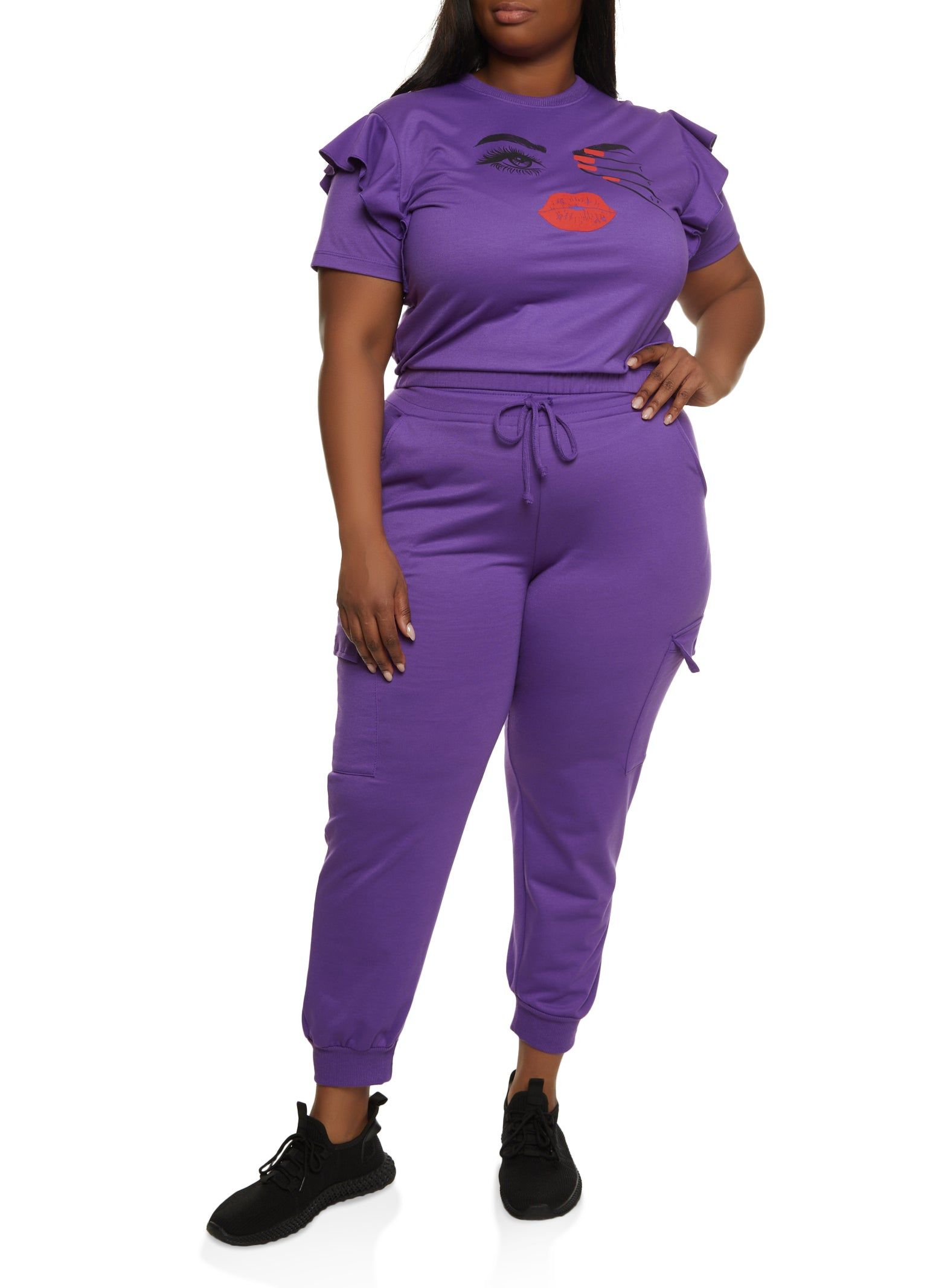 Plus Size Ruffle Sleeve Cropped Graphic Tee sold by Rainbow product image thumbnail 2