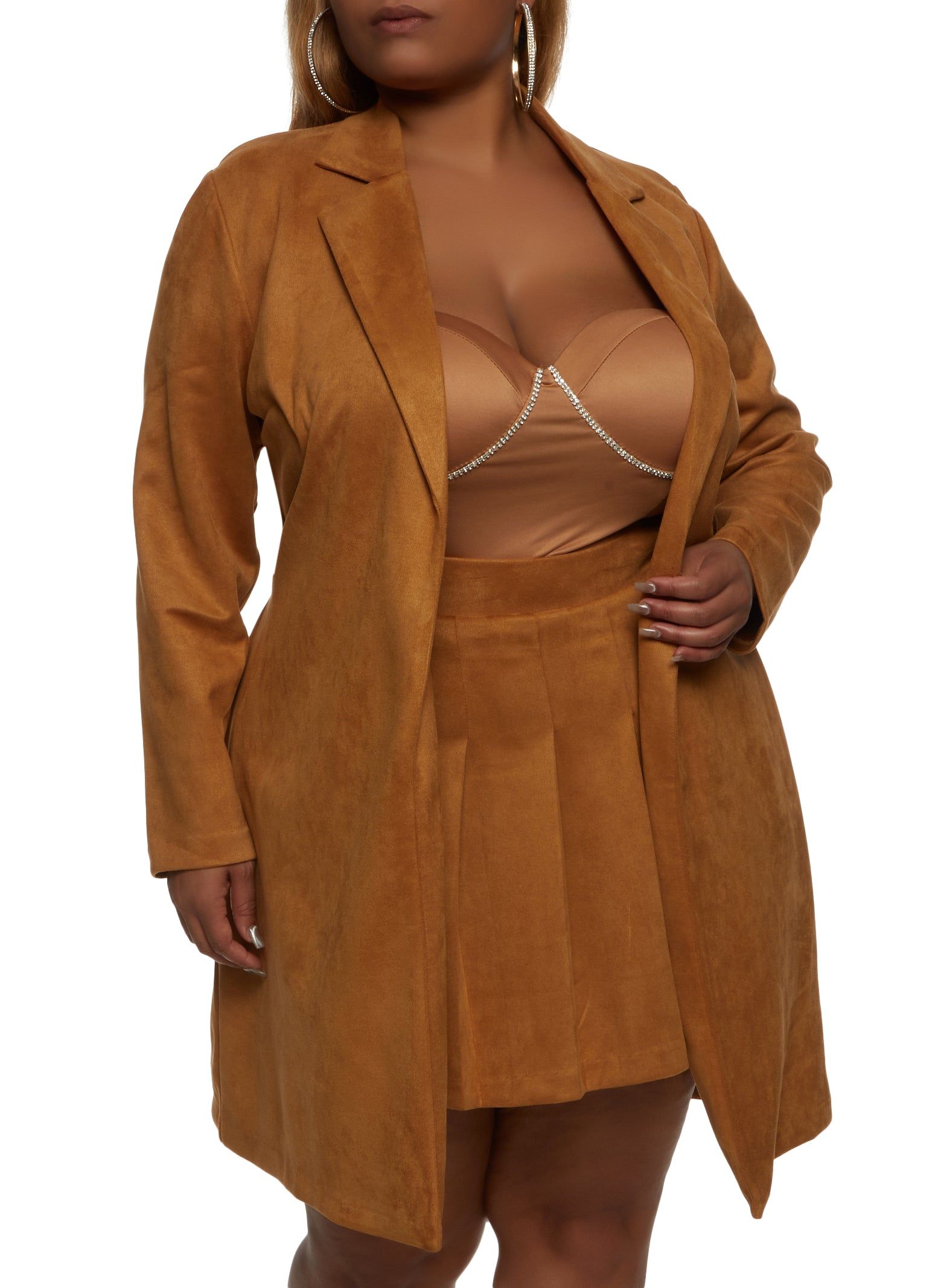 Plus Size Faux Suede Belted Wrap Coat sold by Rainbow