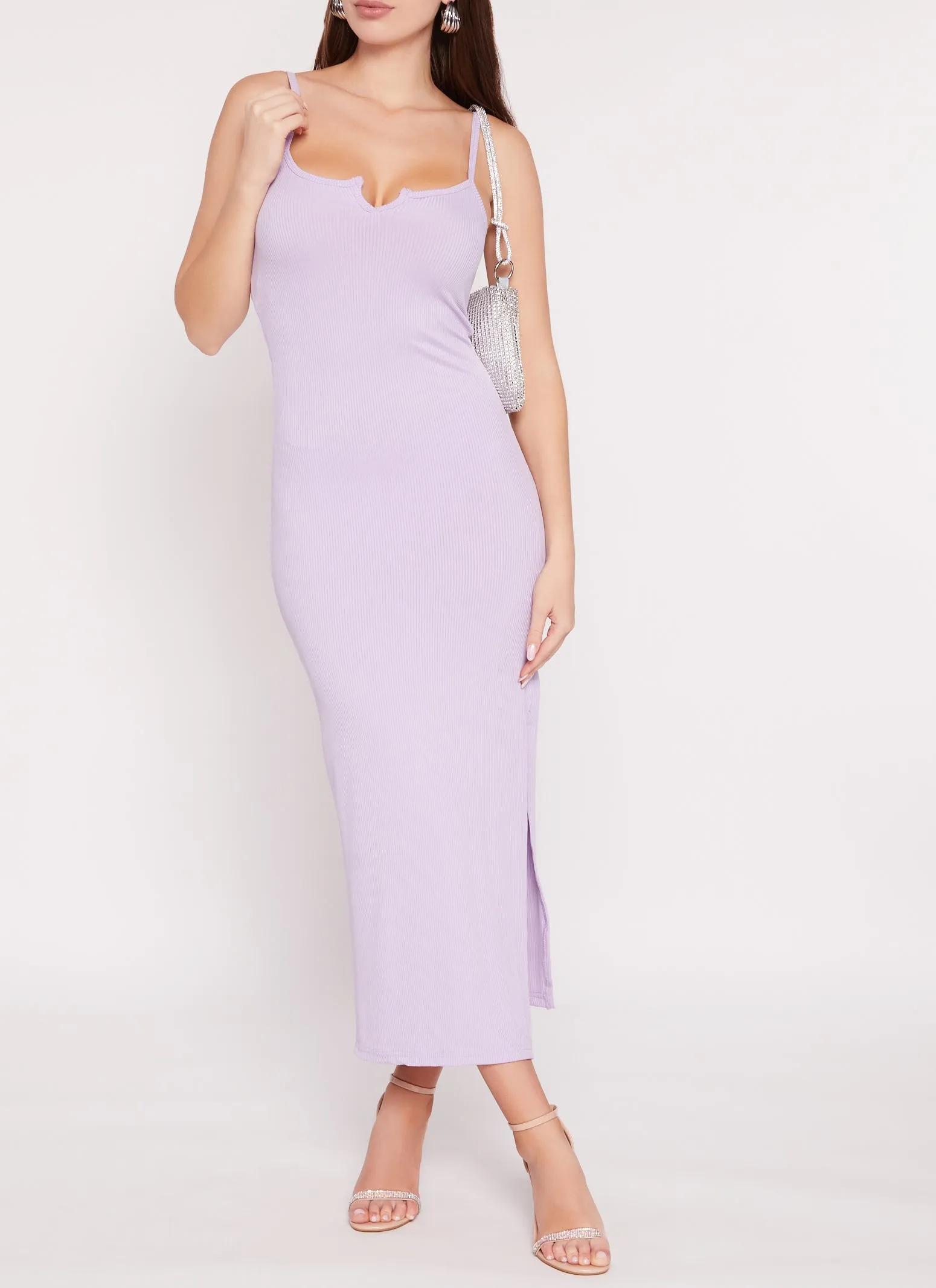 Ribbed Notch Neck Side Slit Maxi Dress sold by Rainbow product image thumbnail 2