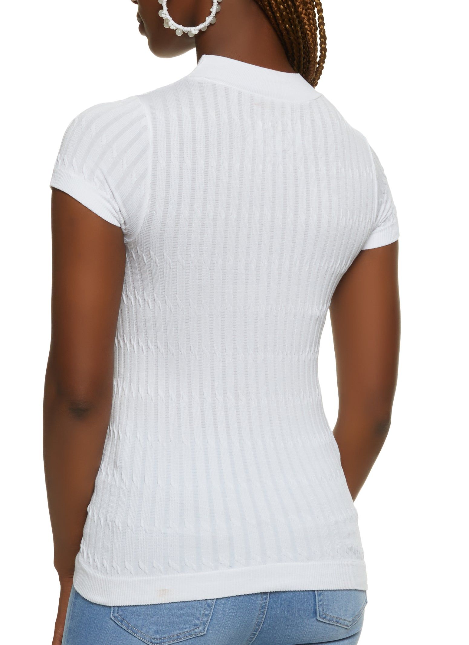 Seamless Cable Knit Mock Neck Short Sleeve Top sold by Rainbow product image thumbnail 2