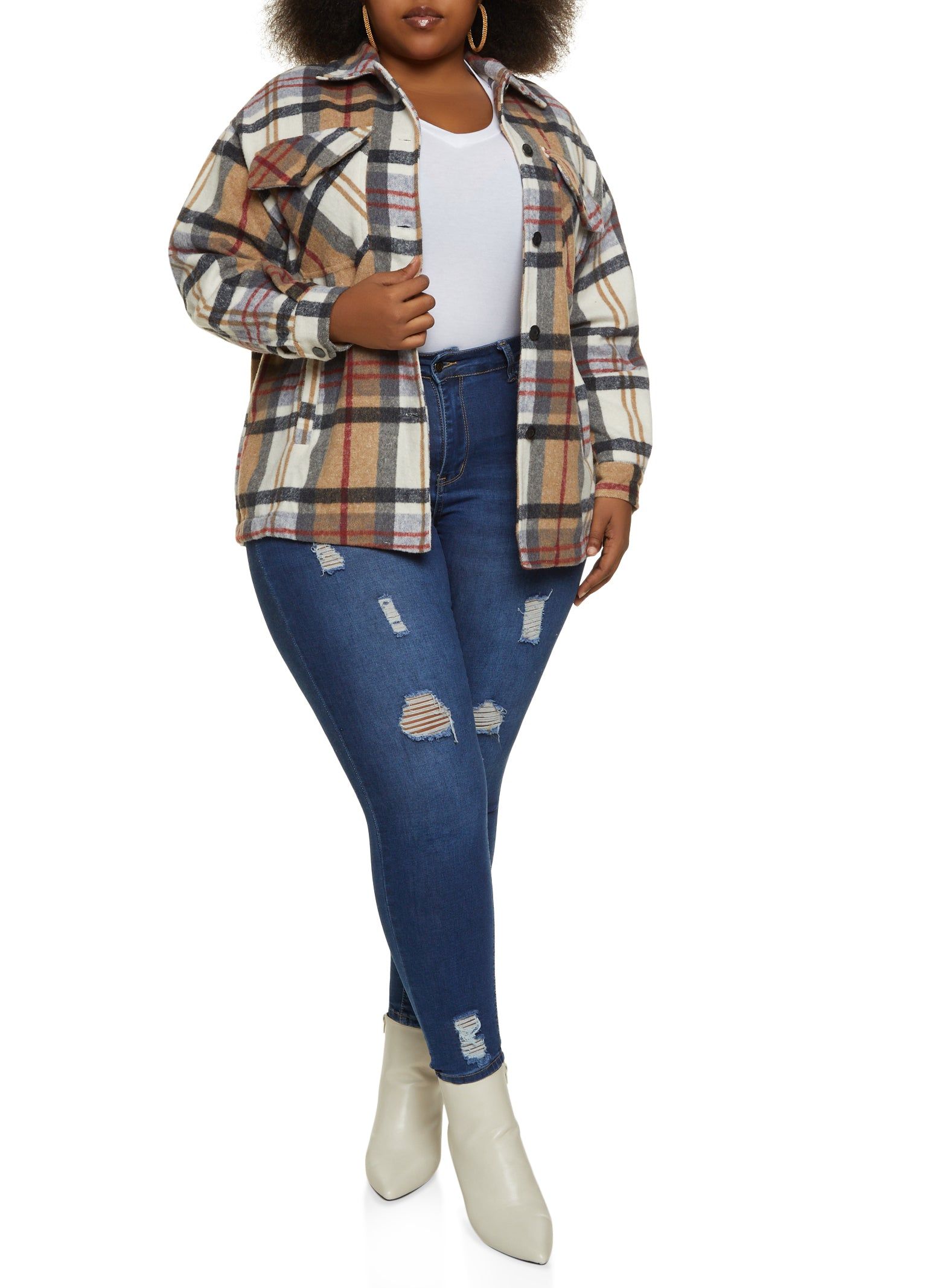 Plus Size Brushed Knit Plaid Shacket sold by Rainbow product image thumbnail 2