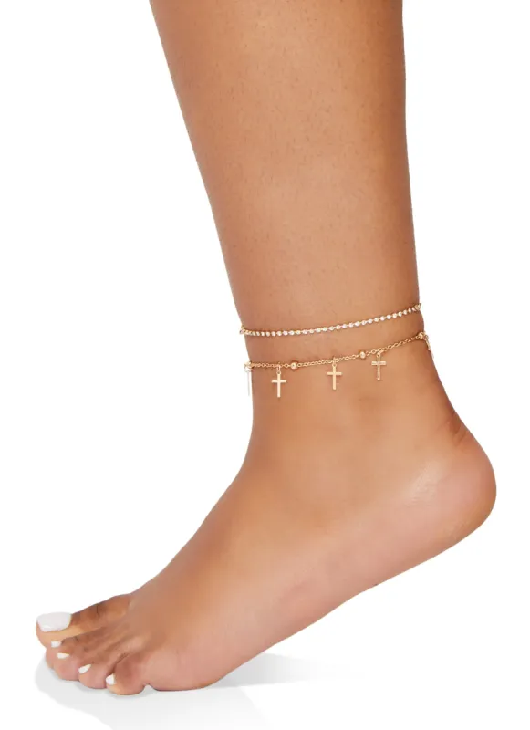 Rhinestone Cross Charm Anklets sold by Rainbow