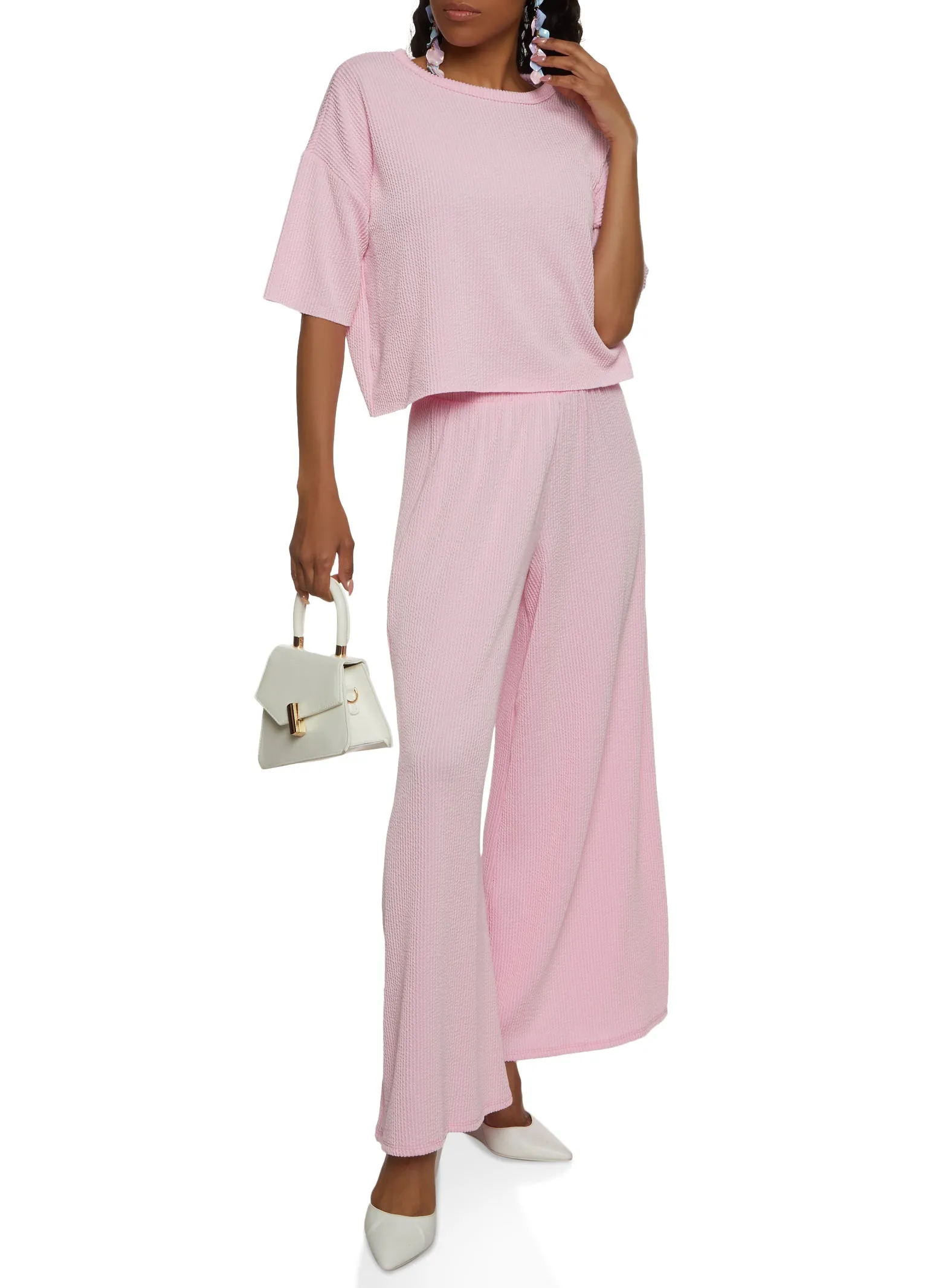 Textured Ribbed Knit Crew Neck Top sold by Rainbow