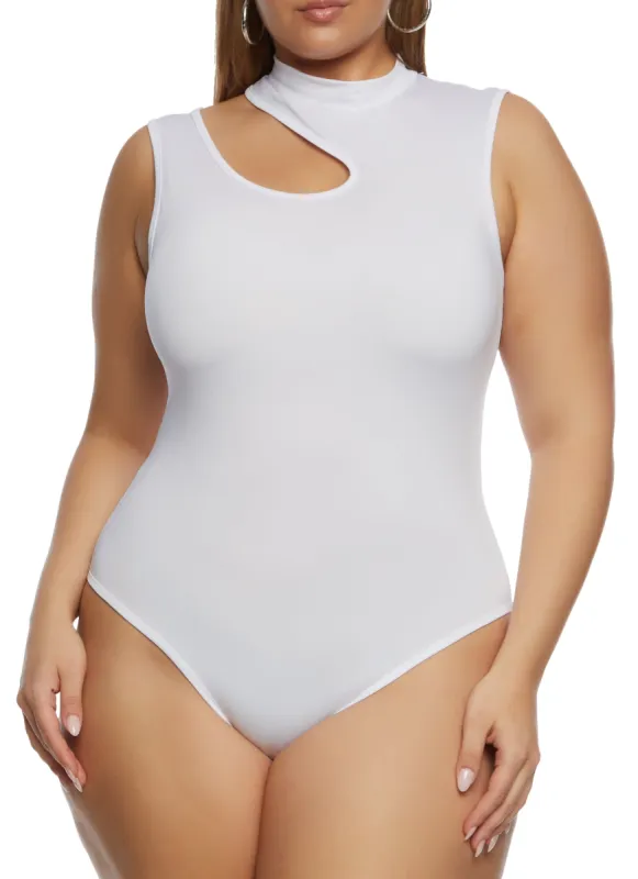 Plus Size Daisy Mock Neck Cut Out Tank Bodysuit sold by Rainbow