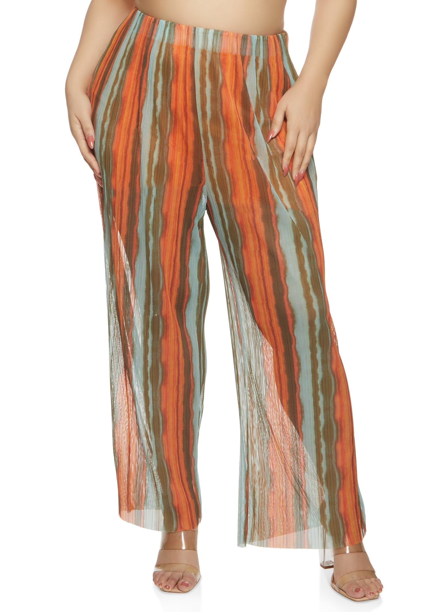 Plus Size Smudge Stripe Print Pants sold by Rainbow