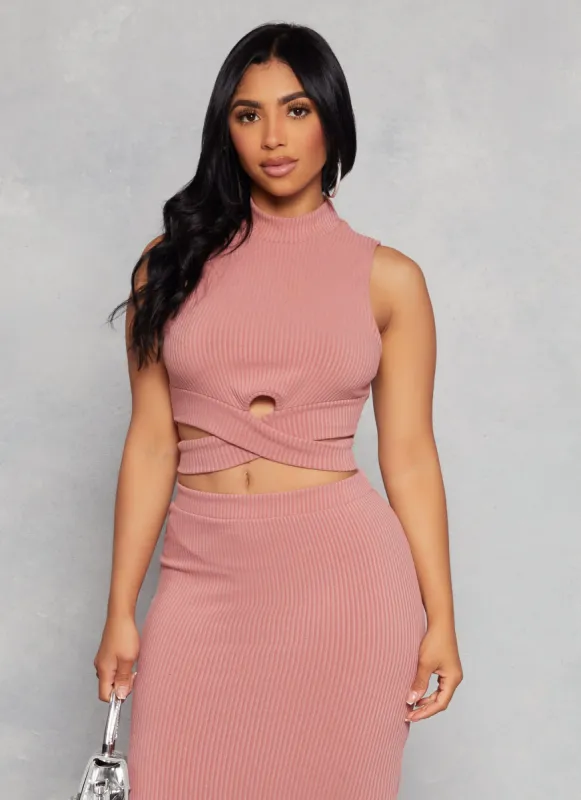 Ribbed Mock Neck Keyhole Tank Top sold by Rainbow