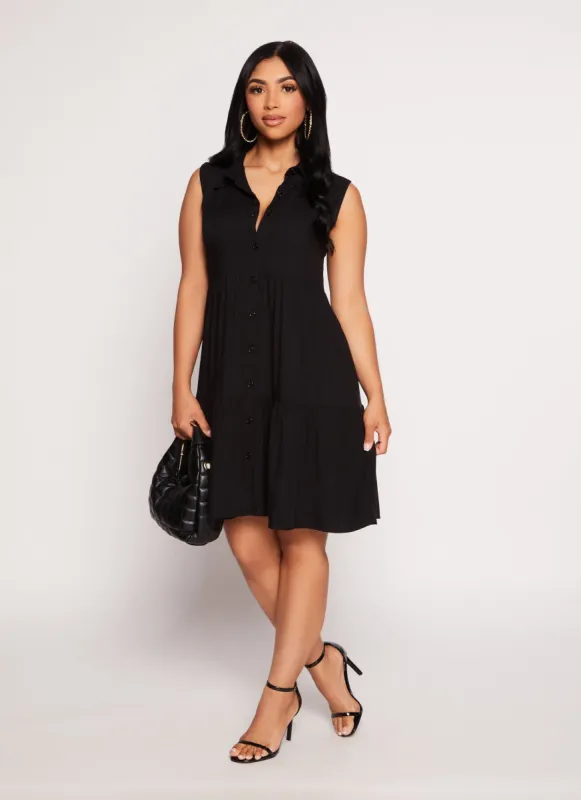 Sleeveless Tiered Button Front Shirt Dress sold by Rainbow