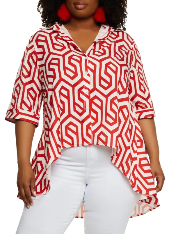 Plus Size Geo Print High Low Shirt sold by Rainbow