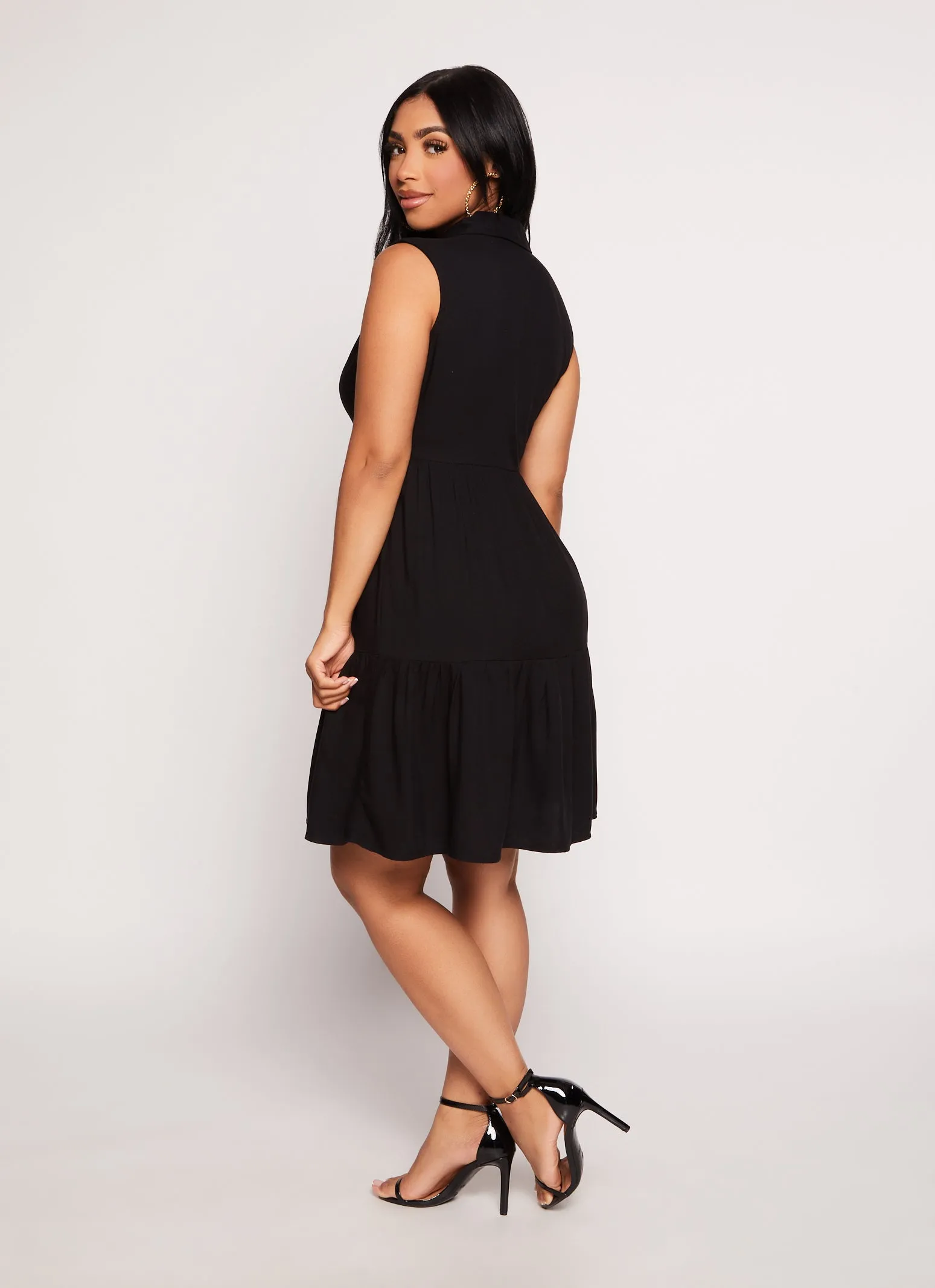 Sleeveless Tiered Button Front Shirt Dress sold by Rainbow product image thumbnail 3