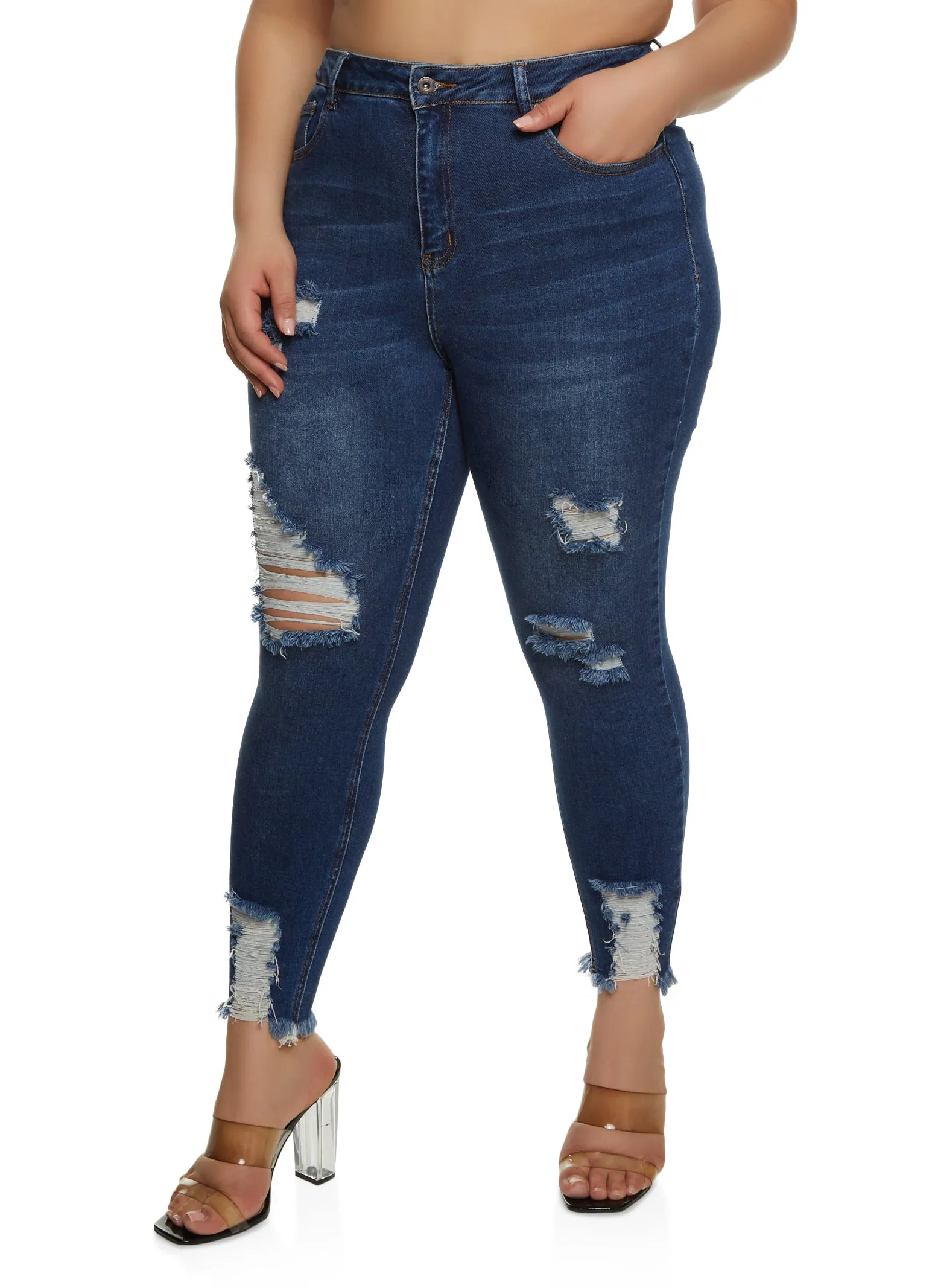 Plus Size WAX High Waist Ripped Skinny Jeans sold by Rainbow