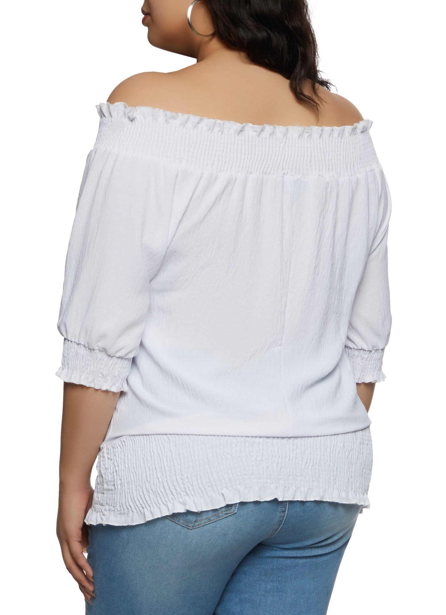 Plus Size Lace Up Front Off the Shoulder Peasant Top sold by Rainbow product image thumbnail 2