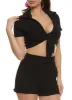 Textured Knit Tie Front Crop Top sold by Rainbow