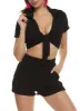 Textured Knit Tie Front Crop Top sold by Rainbow
