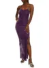 Velvet Scoop Neck Side Slit Maxi Dress sold by Rainbow