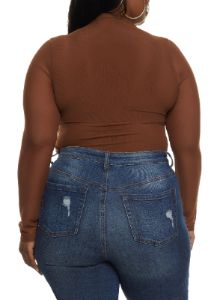 Plus Size Mesh High Neck Long Sleeve Bodysuit sold by Rainbow