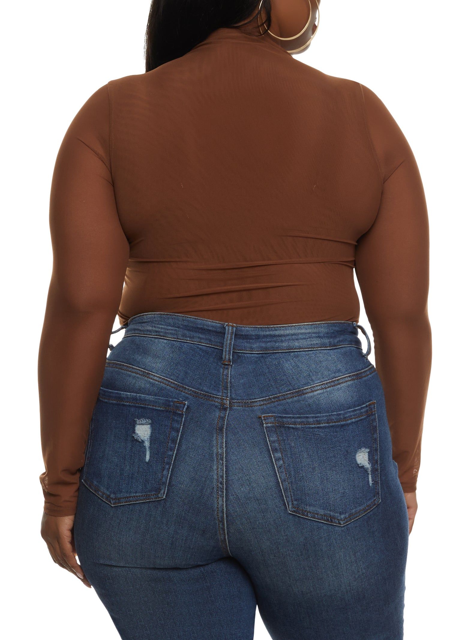 Plus Size Mesh High Neck Long Sleeve Bodysuit sold by Rainbow product image thumbnail 3