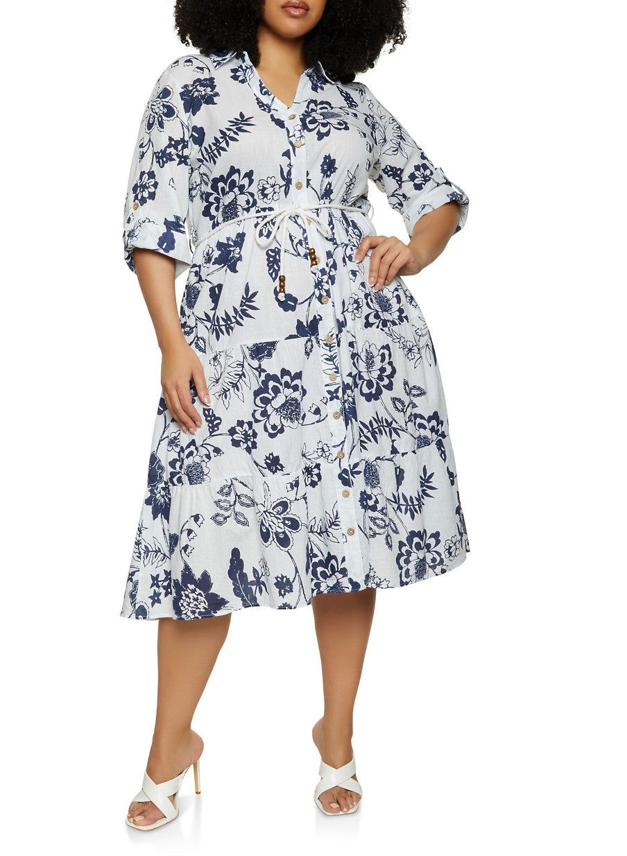 Plus Size Rope Tie Waist Belted Dress sold by Rainbow
