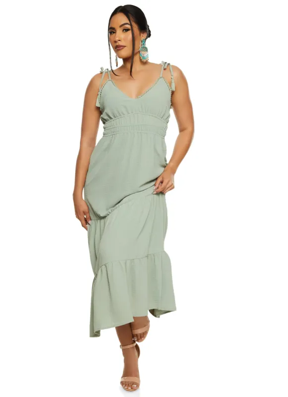 Almost Famous Crochet Trim Tiered Maxi Dress sold by Rainbow