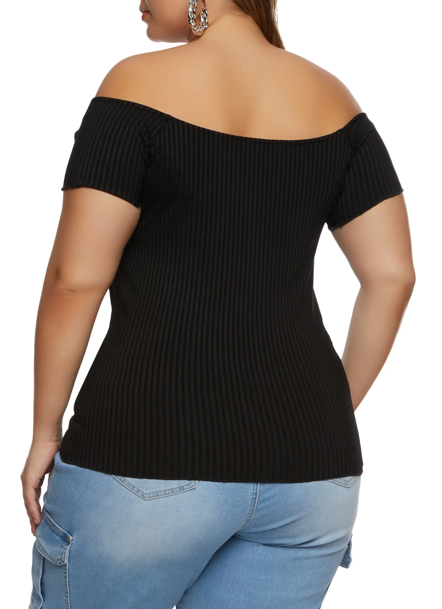 Plus Size Ribbed Zip Front Off the Shoulder Top sold by Rainbow product image thumbnail 2