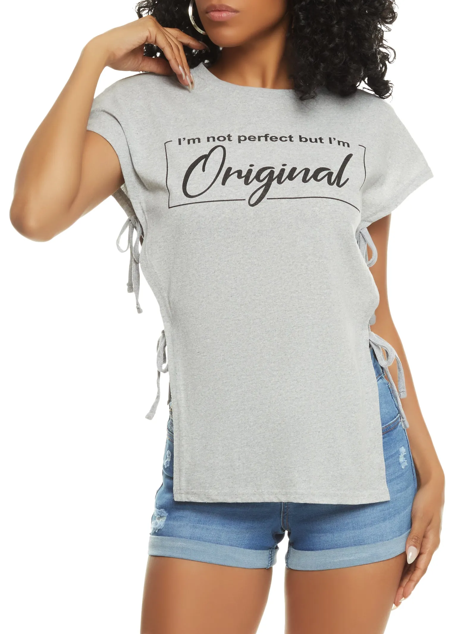Im Not Perfect But Im Original Open Side Tie Tee sold by Rainbow