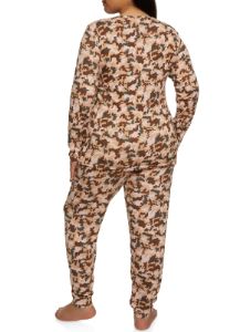 Plus Size Camo Long Sleeve Pajama Top and Pants sold by Rainbow