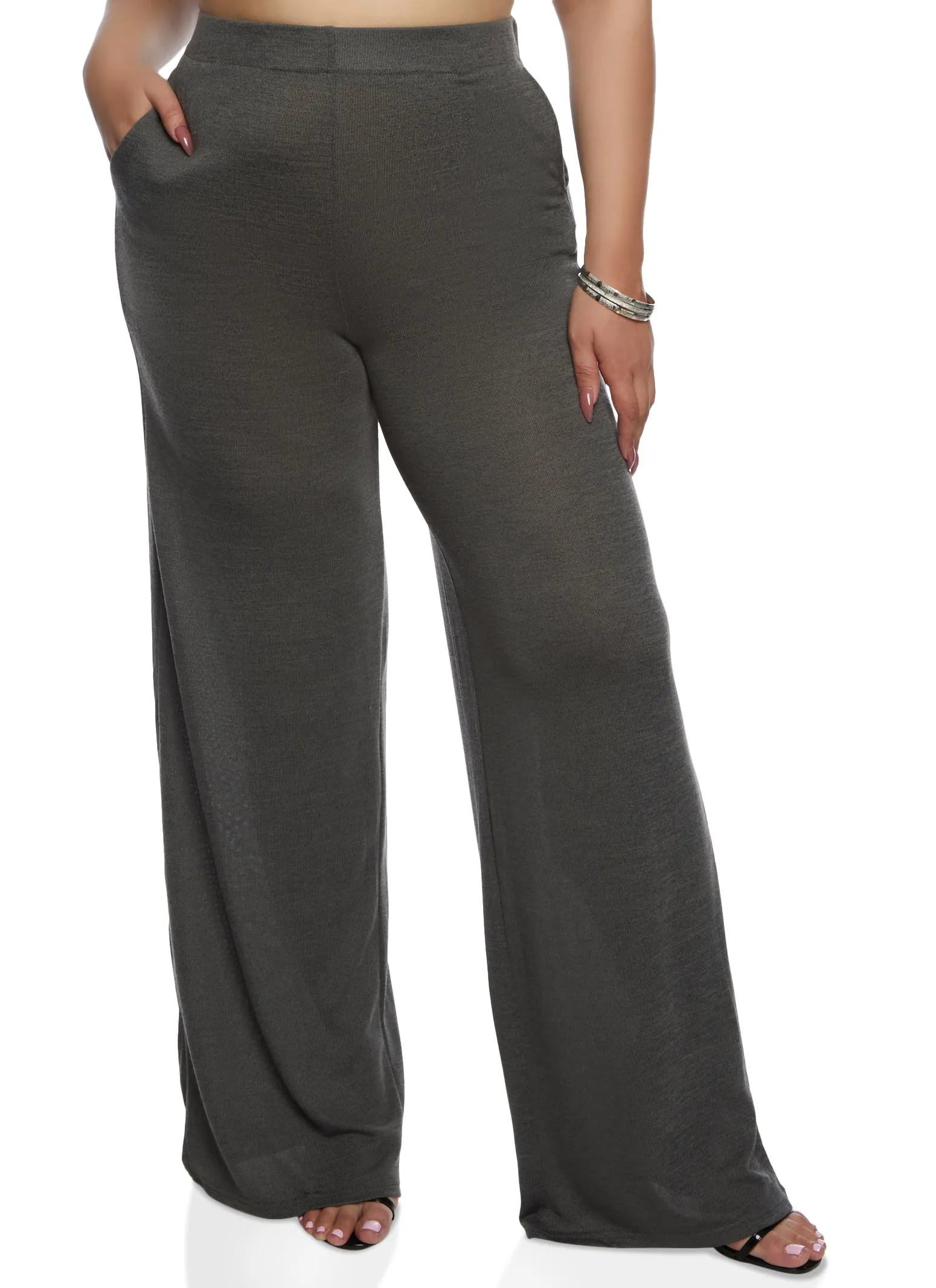 Plus Size Daisy Brushed Knit High Waist Wide Leg Pants sold by Rainbow product image thumbnail 2