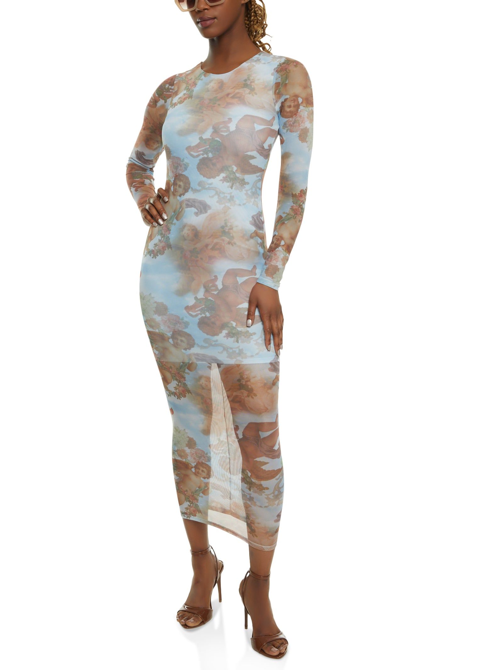 Mesh Printed Long Sleeve Maxi Dress sold by Rainbow