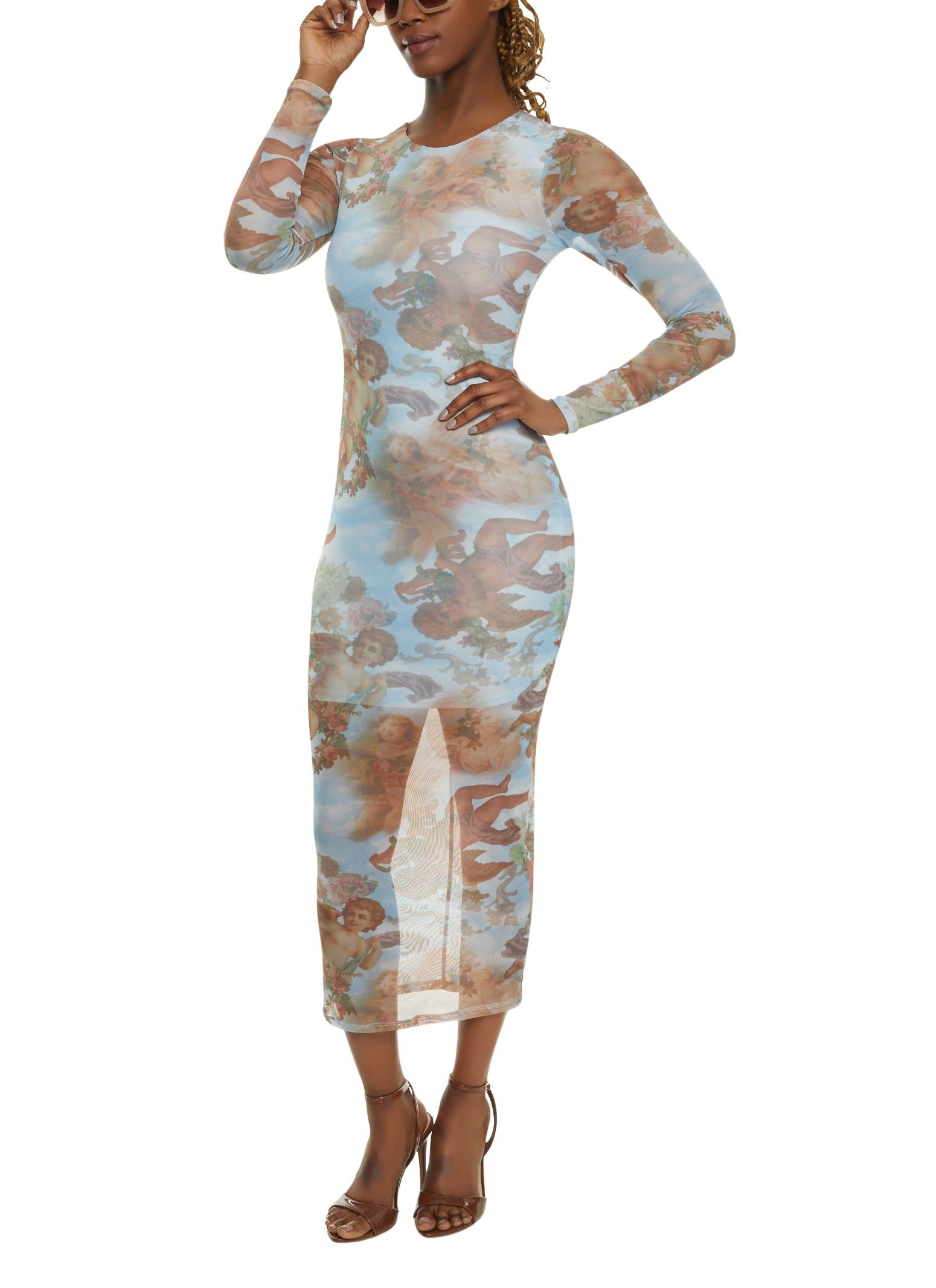 Mesh Printed Long Sleeve Maxi Dress sold by Rainbow product image thumbnail 2