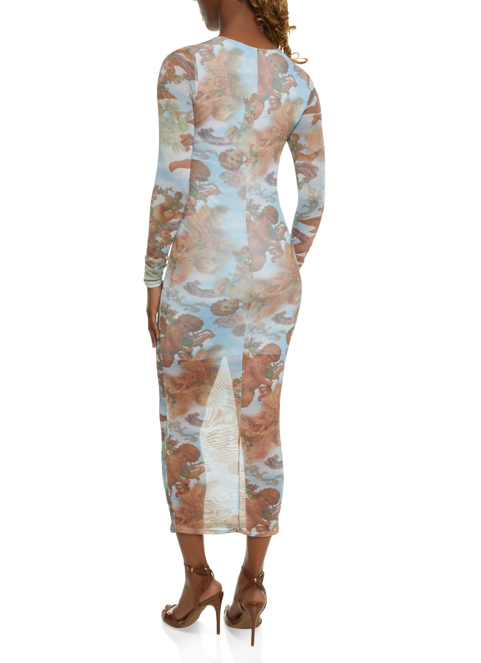 Mesh Printed Long Sleeve Maxi Dress sold by Rainbow product image thumbnail 3