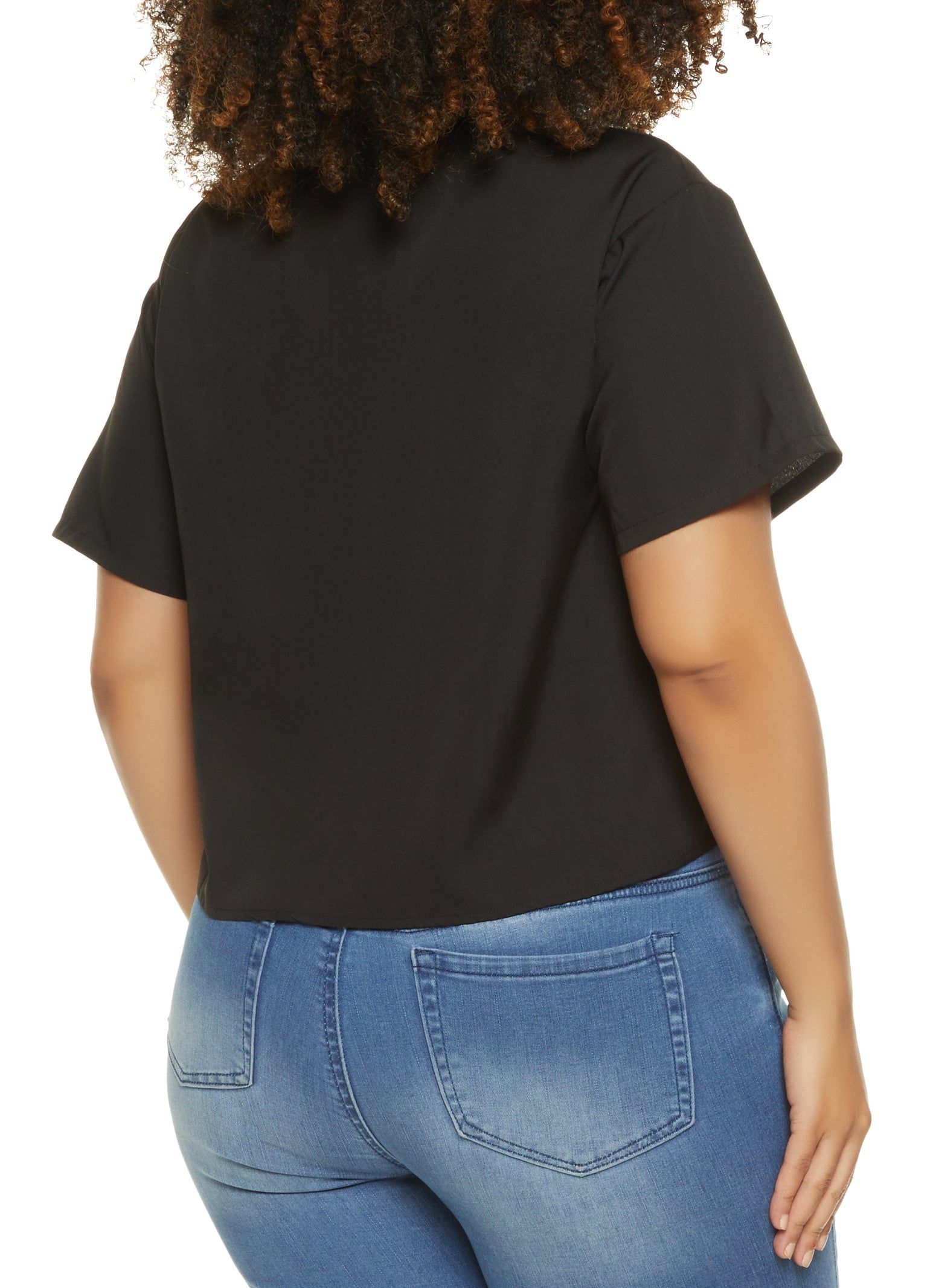 Plus Size Ruched Button Down Cropped Shirt sold by Rainbow product image thumbnail 2