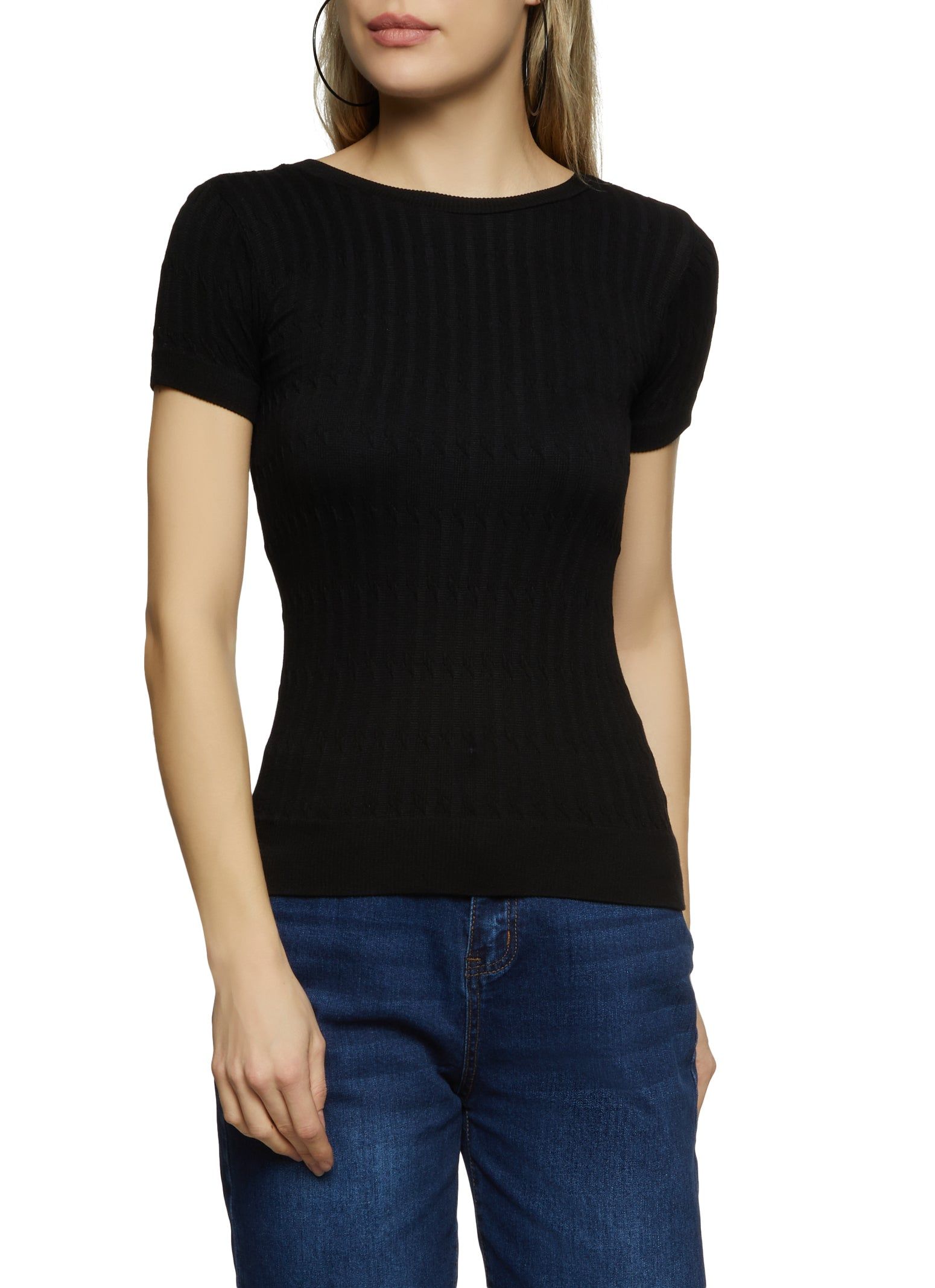 Textured Knit Crew Neck Seamless Tee sold by Rainbow