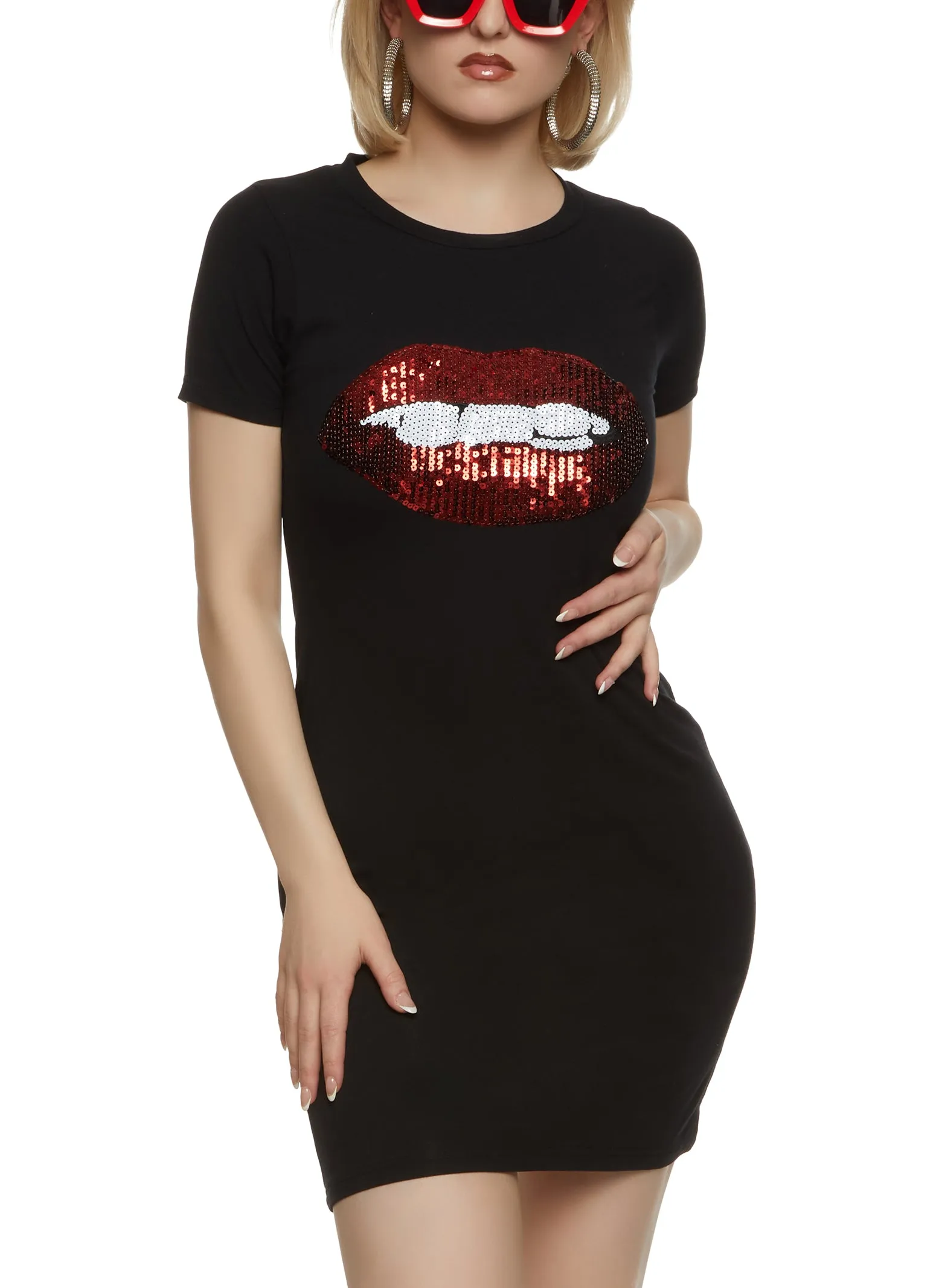 Sequin Lip Bite T Shirt Dress sold by Rainbow product image thumbnail 2