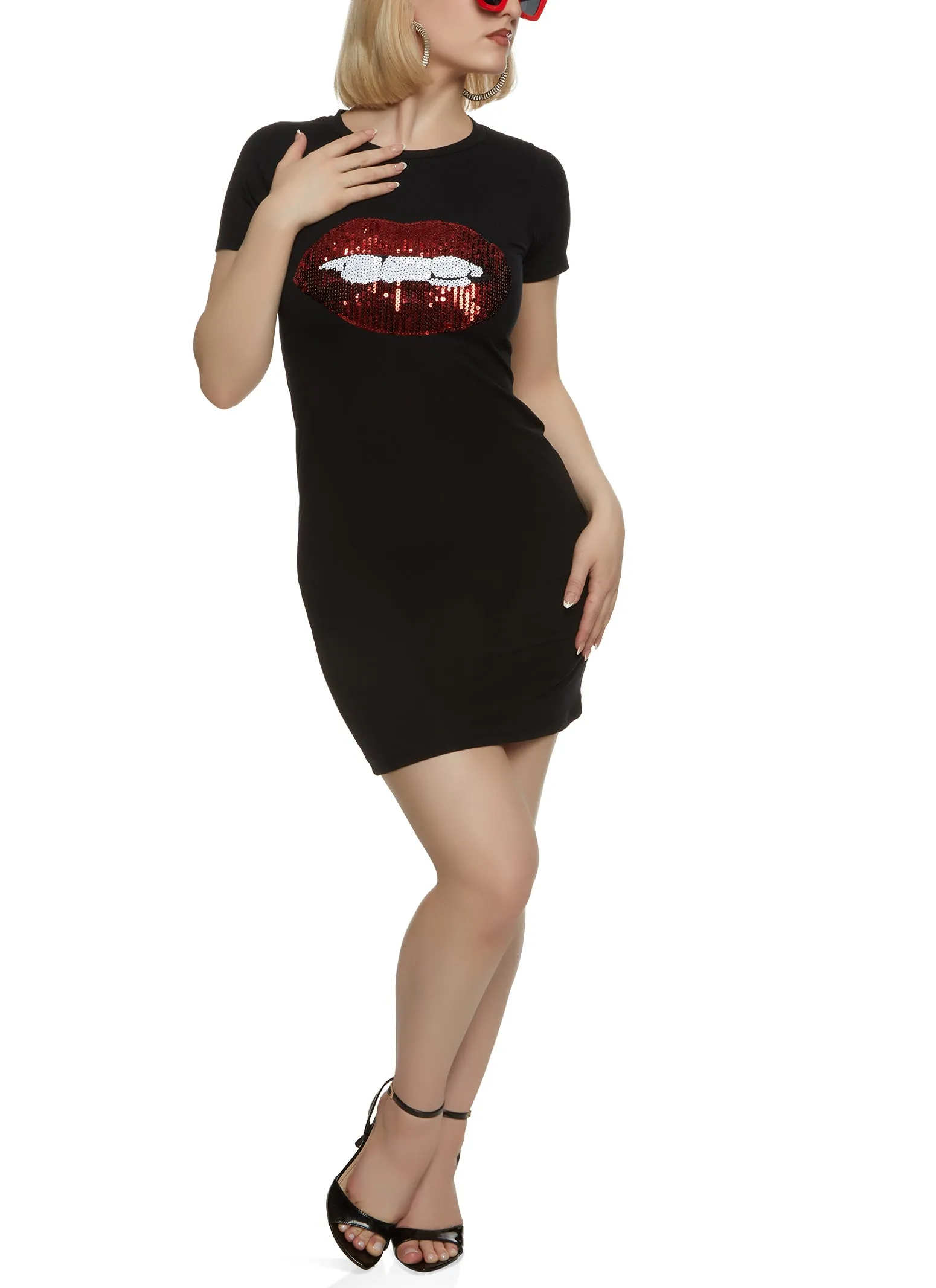 Sequin Lip Bite T Shirt Dress sold by Rainbow