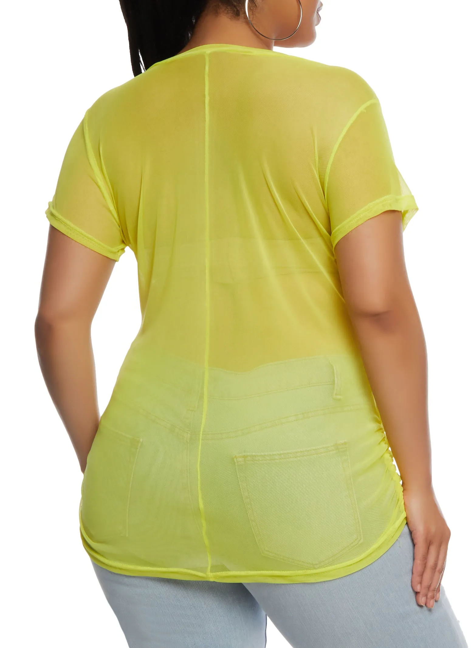 Plus Size Mesh Ruched V Neck Top sold by Rainbow product image thumbnail 3