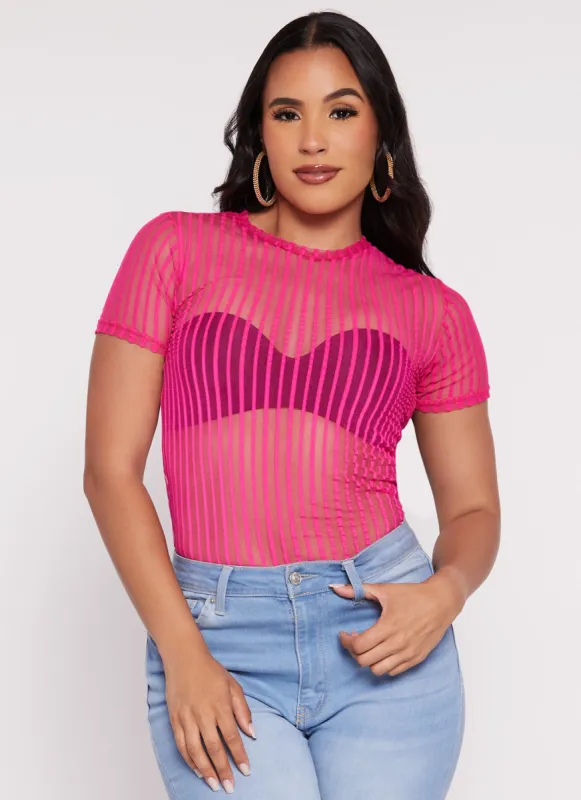 Mesh Striped Crew Neck Tunic Top sold by Rainbow