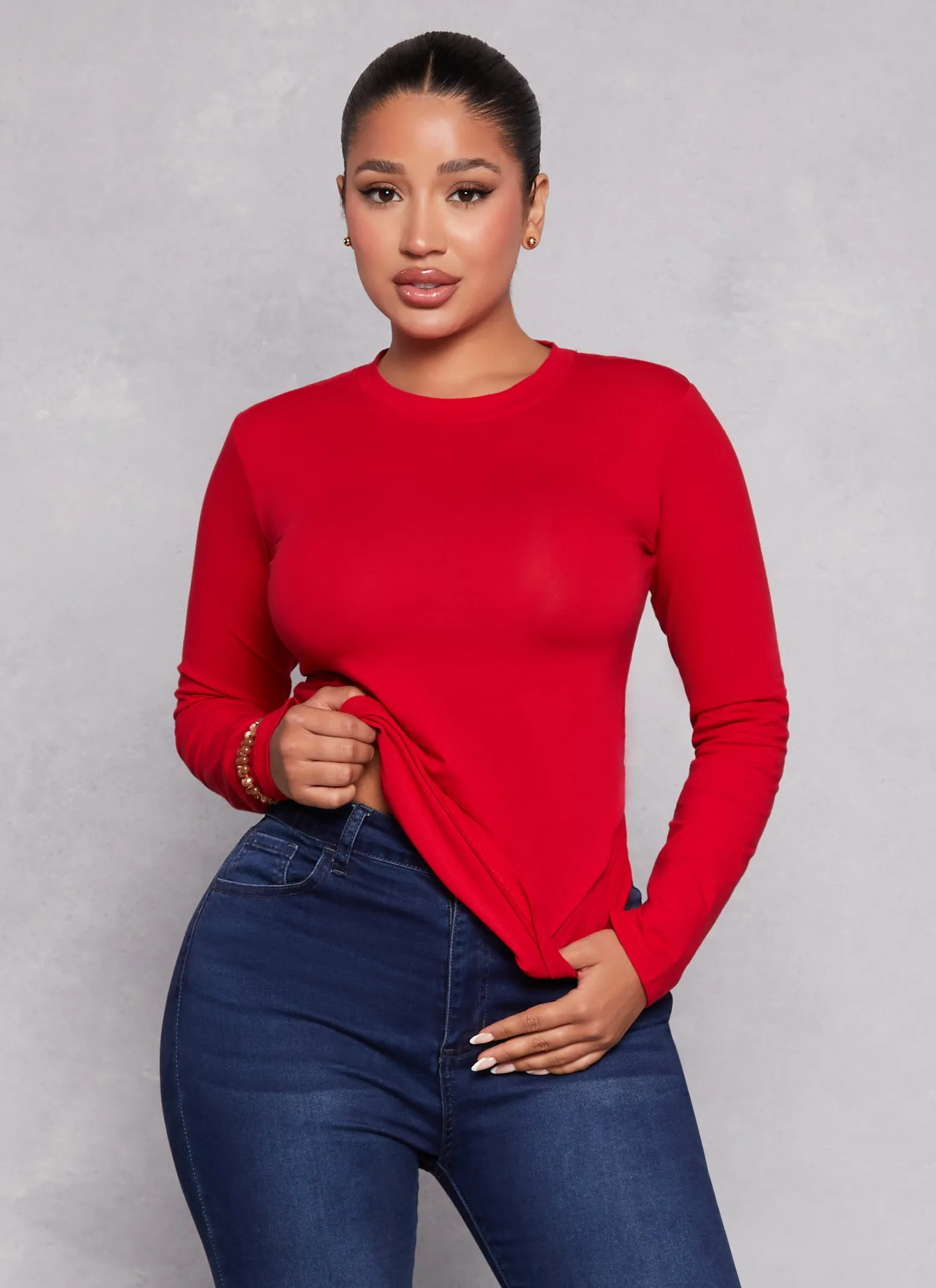 Basic Crew Neck Long Sleeve T Shirt sold by Rainbow