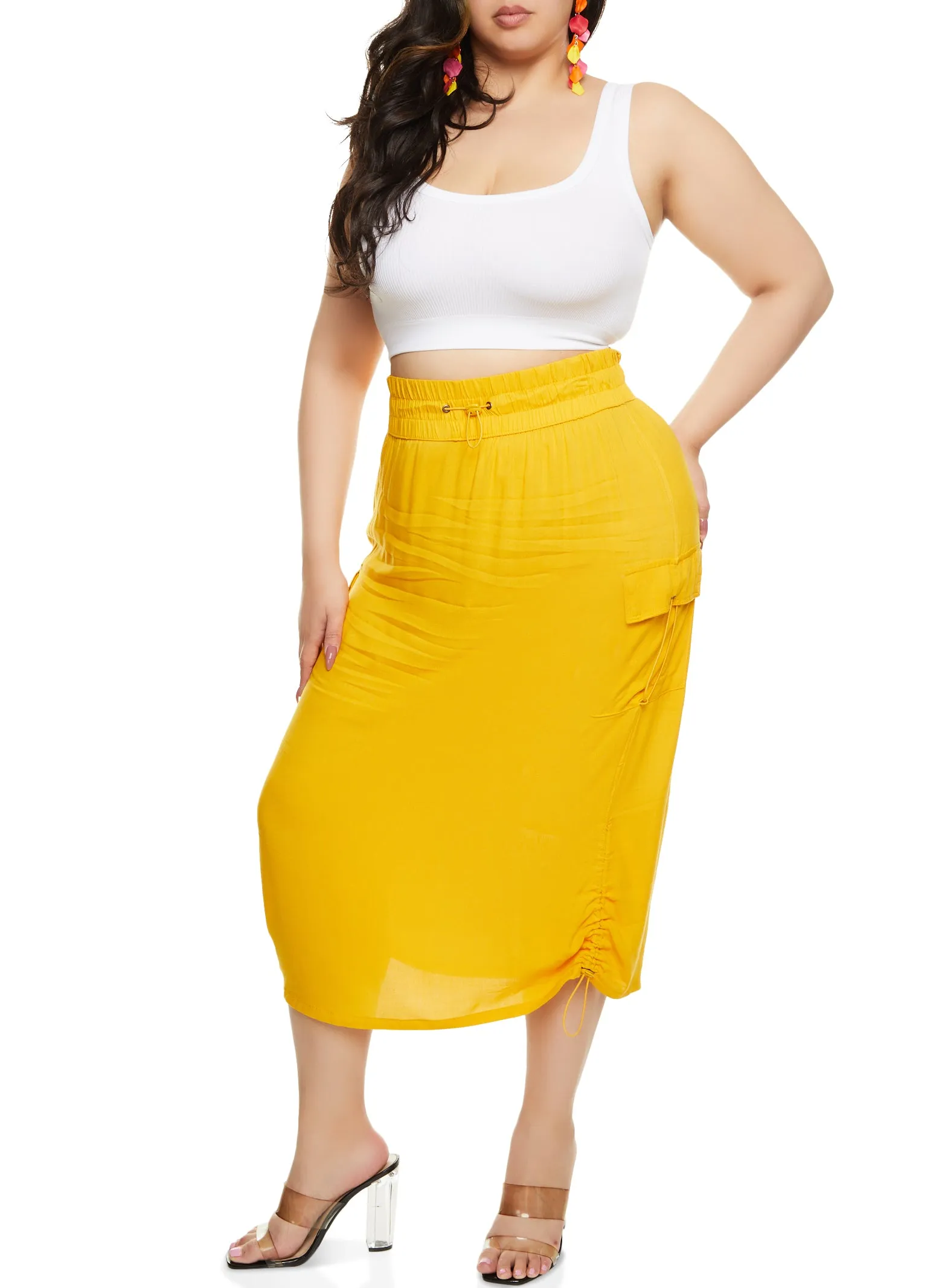 Plus Size Linen Toggle Drawstring Hem Cargo Skirt sold by Rainbow