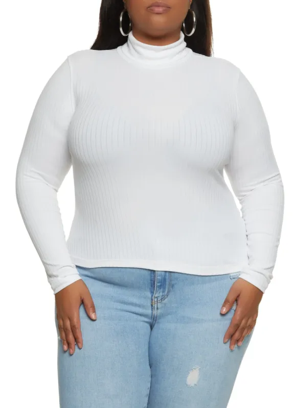 Plus Size Basic Ribbed Knit Turtleneck Top sold by Rainbow