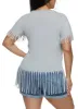Plus Size Fringe Crew Neck T Shirt sold by Rainbow