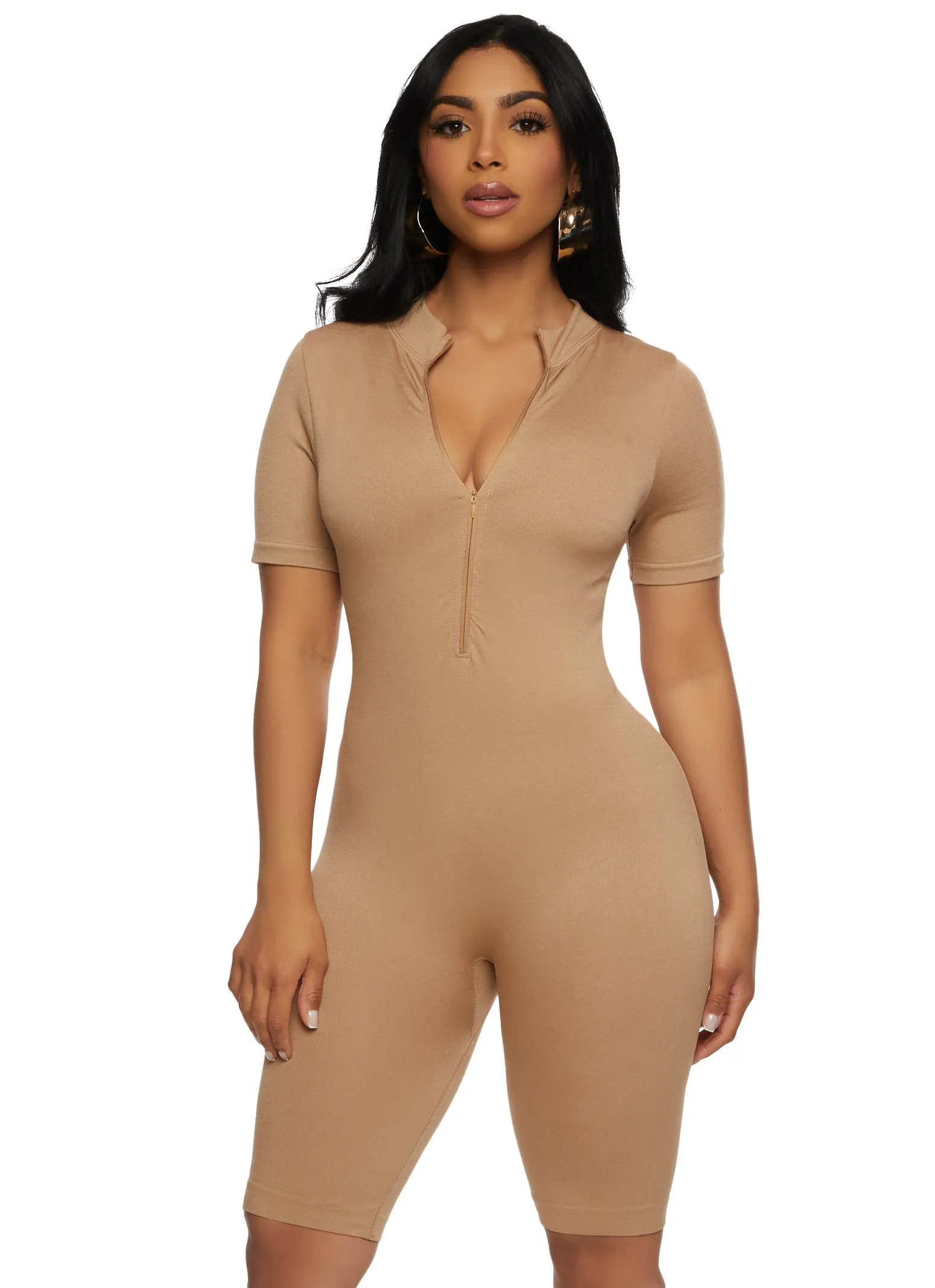 Seamless Ribbed Zip Front Romper sold by Rainbow