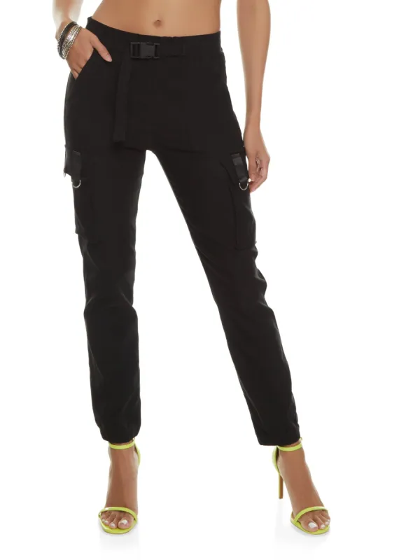 Solid Buckle Detail Cargo Joggers sold by Rainbow
