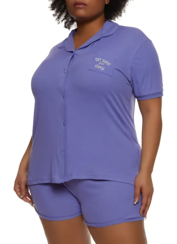 Plus Size Get Some Sleep Glitter Pajama Shirt and Shorts sold by Rainbow