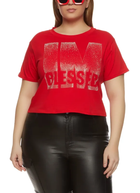 Plus Size Im Blessed Rhinestone Tee sold by Rainbow