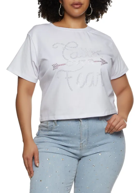 Plus Size Faith Over Fear Rhinestone T Shirt sold by Rainbow