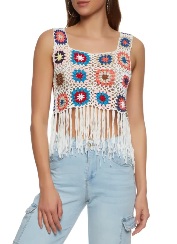 Crochet Fringe Hem Tank Top sold by Rainbow
