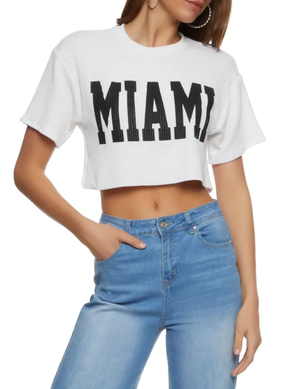 Ribbed Miami Cropped Graphic Tee sold by Rainbow