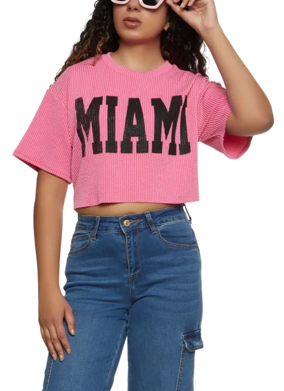 Ribbed Miami Cropped Graphic Tee sold by Rainbow