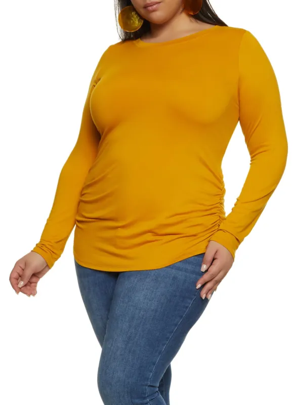 Plus Size Basic Ruched Crew Neck Top sold by Rainbow